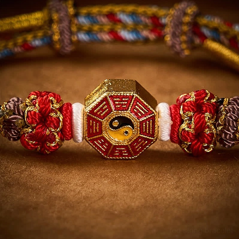Red string Bagua bracelet adjustable sliding knot fit any wrist size