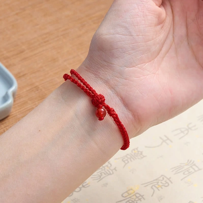 Red string balance bracelet with all gemstone varieties and material options