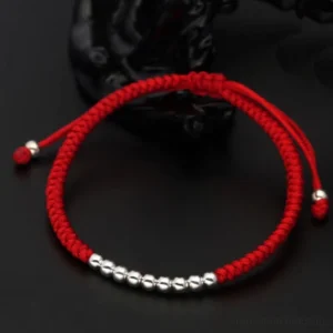Retro red braided red string bracelet with 925 sterling silver lucky beads