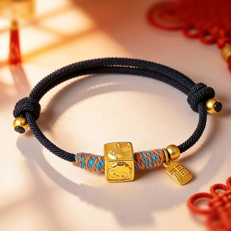 Adjustable red string protection bracelet with fu character pendant and zodiac charms