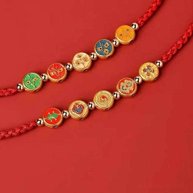 adjustable sliding knot of five ways god of wealth red string bracelet