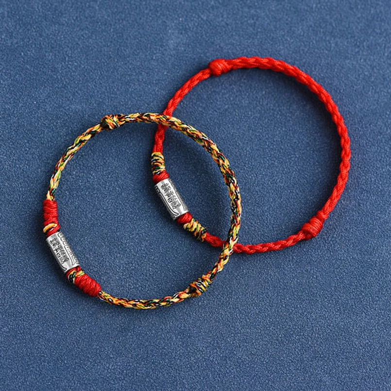 Red string bracelet anklet with sterling silver charm traditional Eastern blessing