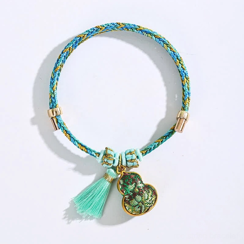 Hand-woven Song Brocade lucky bracelet with apple charm peace pendant blue yellow braided cord fortune protection
