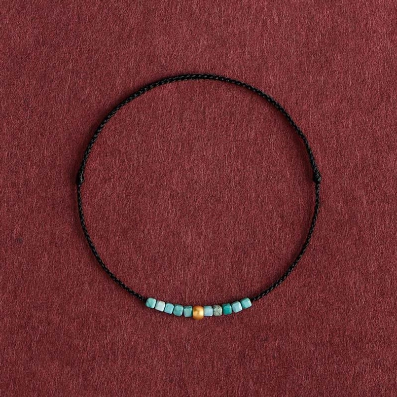 Black rope red string bracelet with gold turquoise beads alternative color option