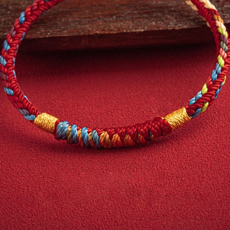 King kong knot red string bracelet side view braided texture