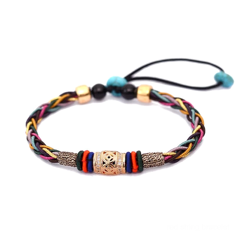 Full circular tibetan red string lucky bracelet with adjustable drawstring