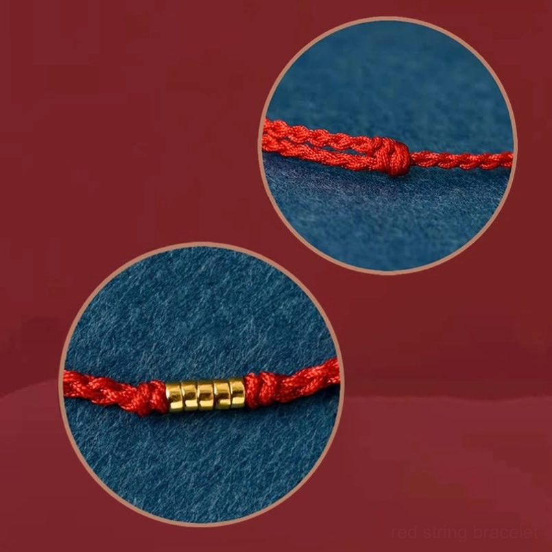 Red braided string bracelet packaged for gifting presentation