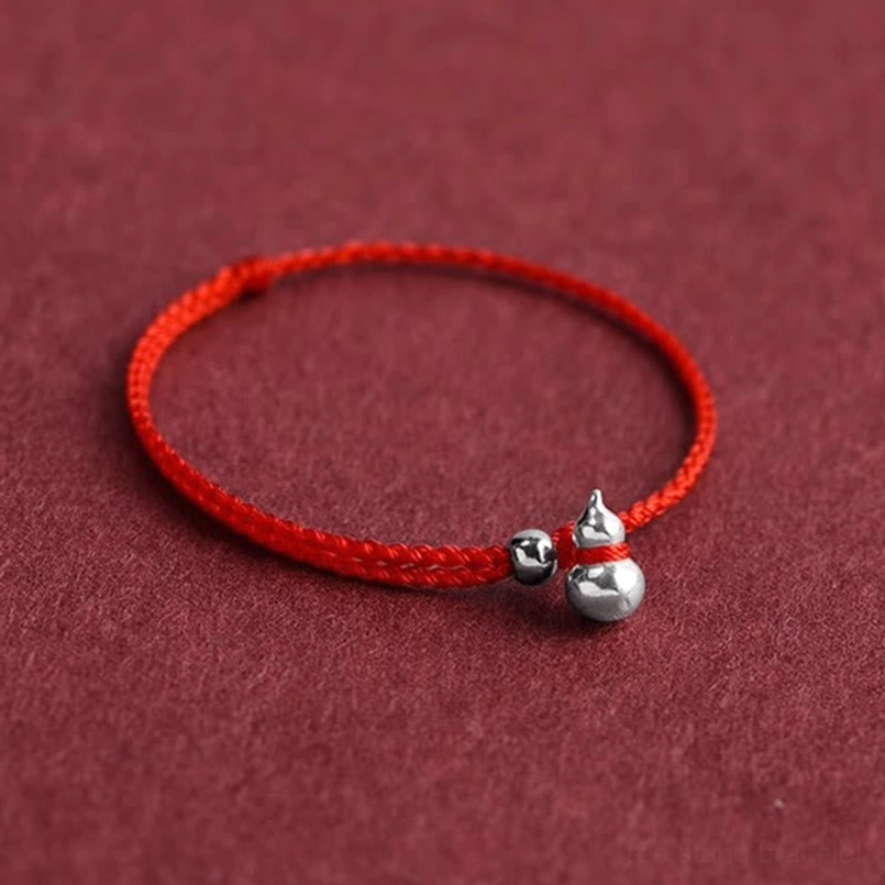complete gourd lucky fortune bracelet with red woven cord full view