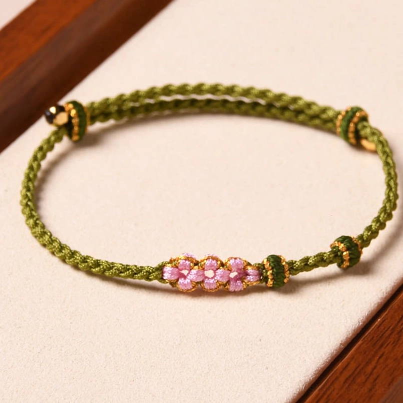 Green peach blossom protection red string bracelet spiritual guardian wear