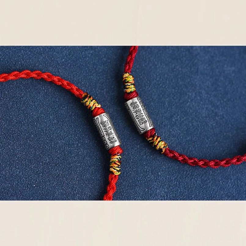 Lucky red string bracelet with sterling silver charm for love and soulmate connection