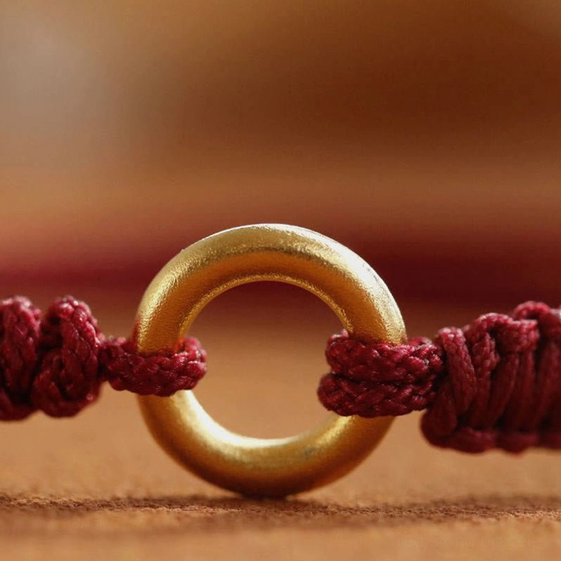 Red String Bracelet Peace Buckle Clasp Macro Close Up