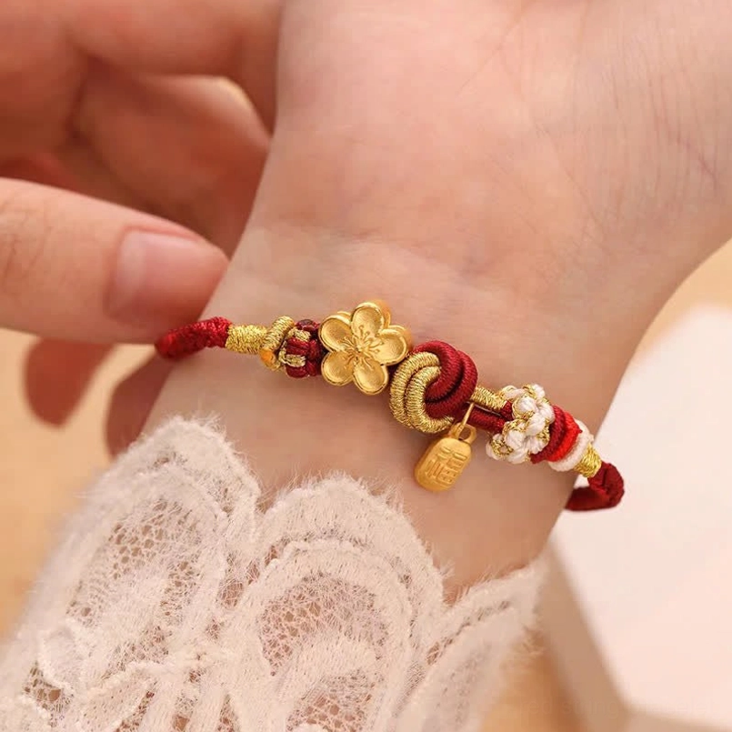 Red string bracelet love charm peach blossom fortune protection handmade bracelet