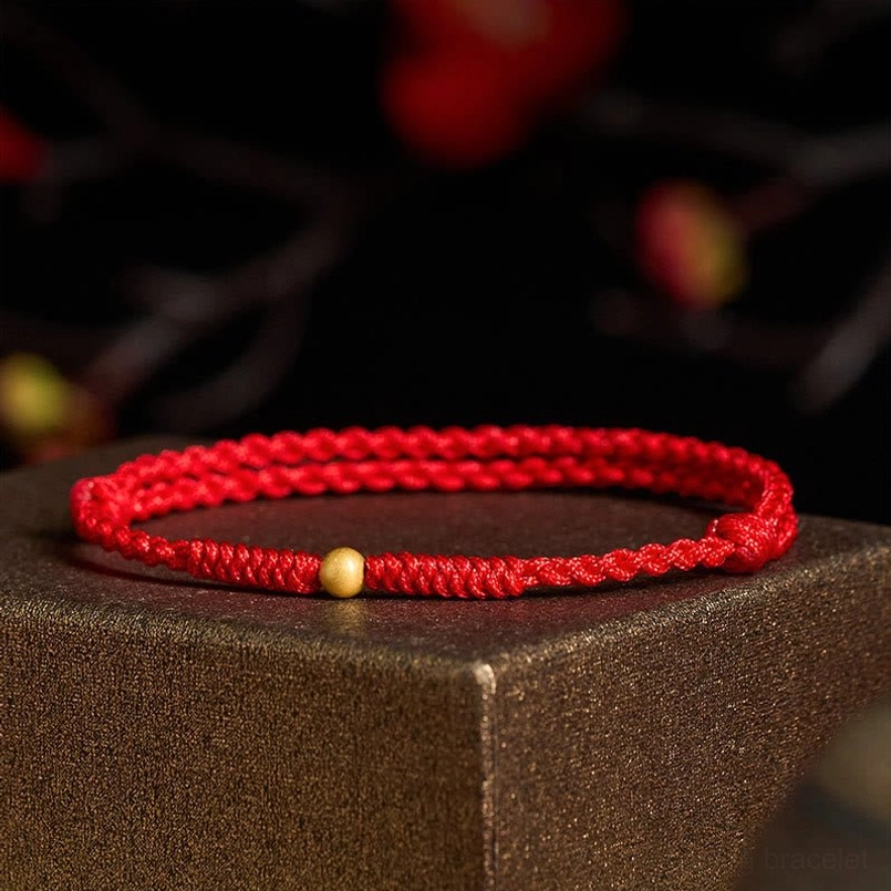 Red string fate bracelet with 925 silver-gold plated bead