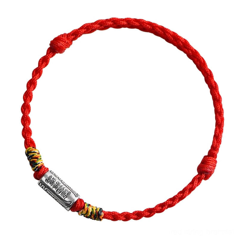 Red string lucky bracelet with sterling silver protection charm for wealth and fortune