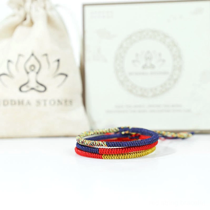 Handwoven red string bracelet set with branded pouch and blessing card