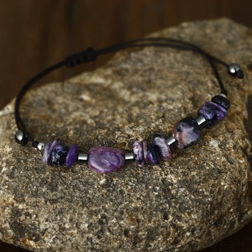 Natural stone beaded red string bracelet with pull knot closure side view