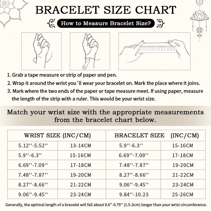 Red string bracelet size measurement guide for wrist circumference