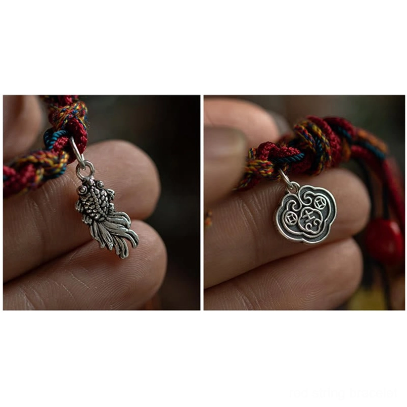 Red string bracelet 15-17cm wrist size displayed showing traditional Tibetan weaving technique