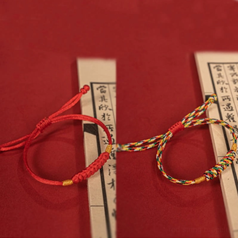 Solid red and multicolor red string bracelet two style comparison display