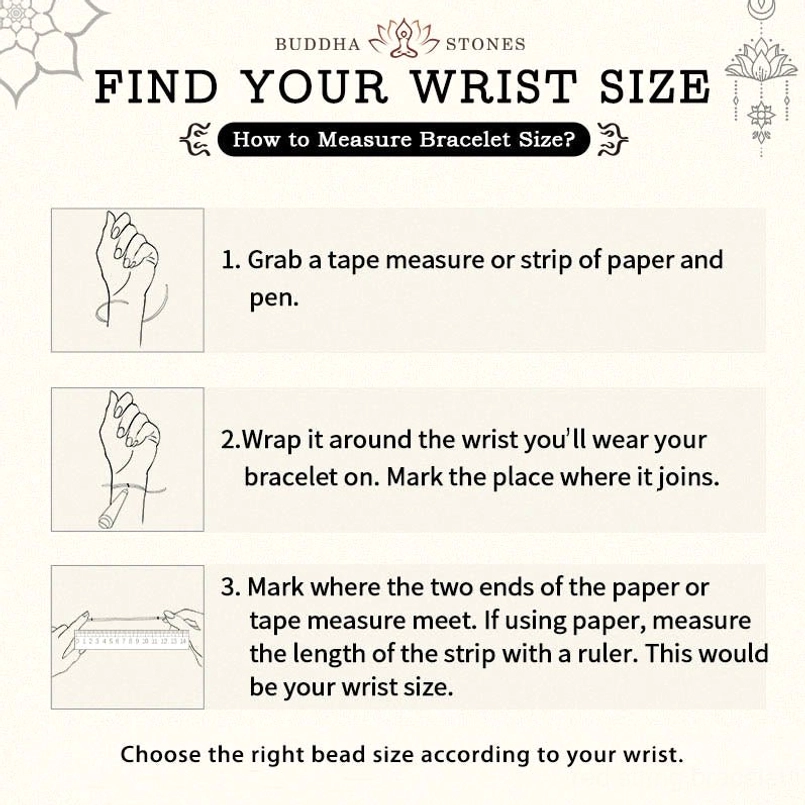Red string bracelet wrist size measuring guide 3 step sizing instructions