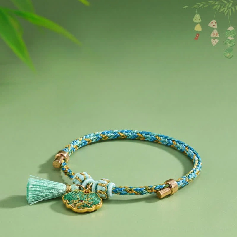 Hand-woven zongzi charm bracelet with Song Brocade blue yellow braided rope family reunion protection pendant