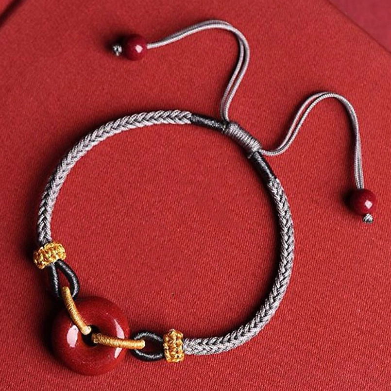 Red string bracelet with cinnabar peace buckle destiny and protection symbol