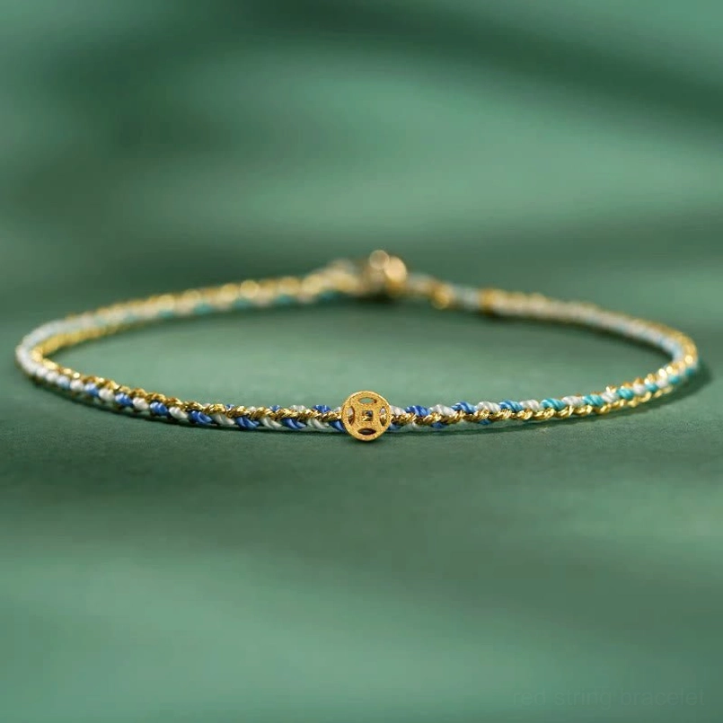 Colorful lucky coin fate bracelet with red string tradition and protection energy