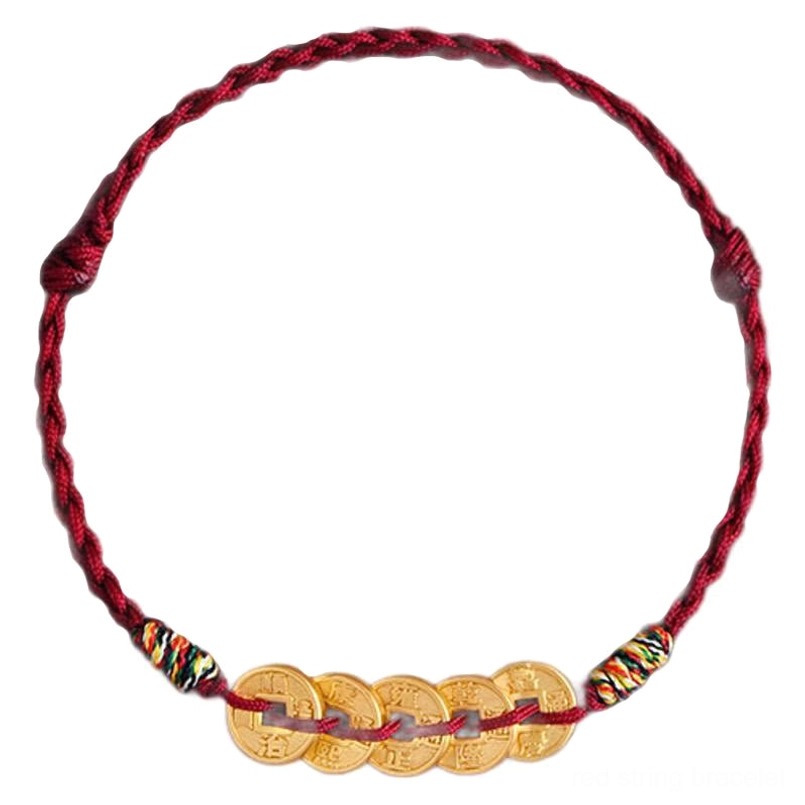 Red string bracelet five coins shown with matching color options and variations
