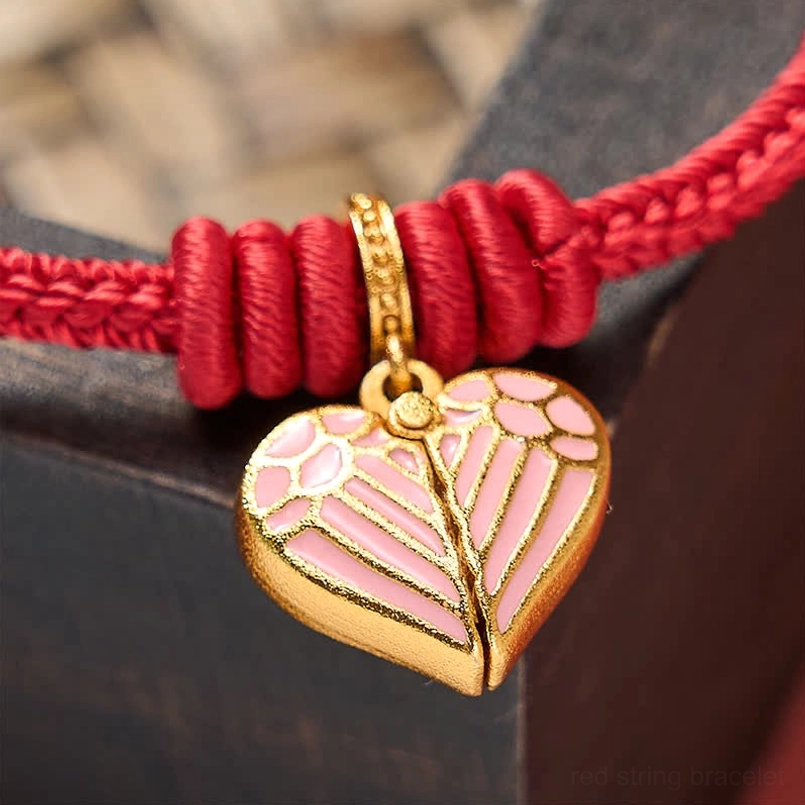 Premium red string heart charm bracelet with adjustable fit for all wrist sizes