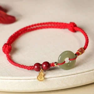 Red string Hetian Jade Peace Buckle cinnabar protection bracelet main view