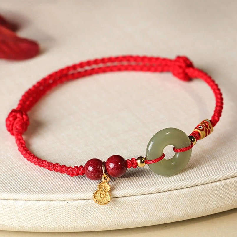 Red string Hetian Jade Peace Buckle cinnabar protection bracelet main view