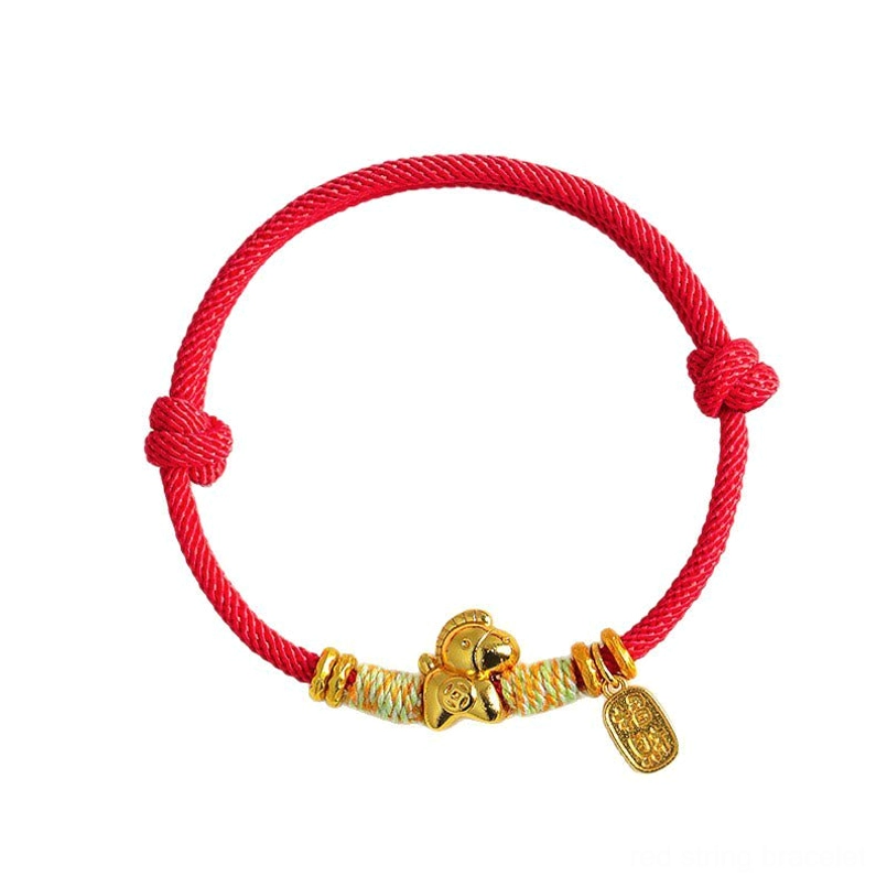 Plain red braided zodiac horse bracelet with fortune tag adjustable knots