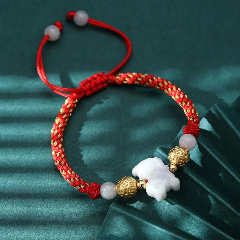 Red string jade bracelet zodiac charm adjustable wrist sizing guide