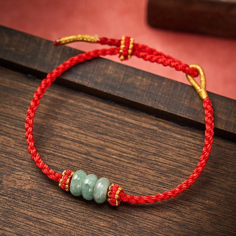 Red style red string jade protection bracelet adjustable fit wrist circumference