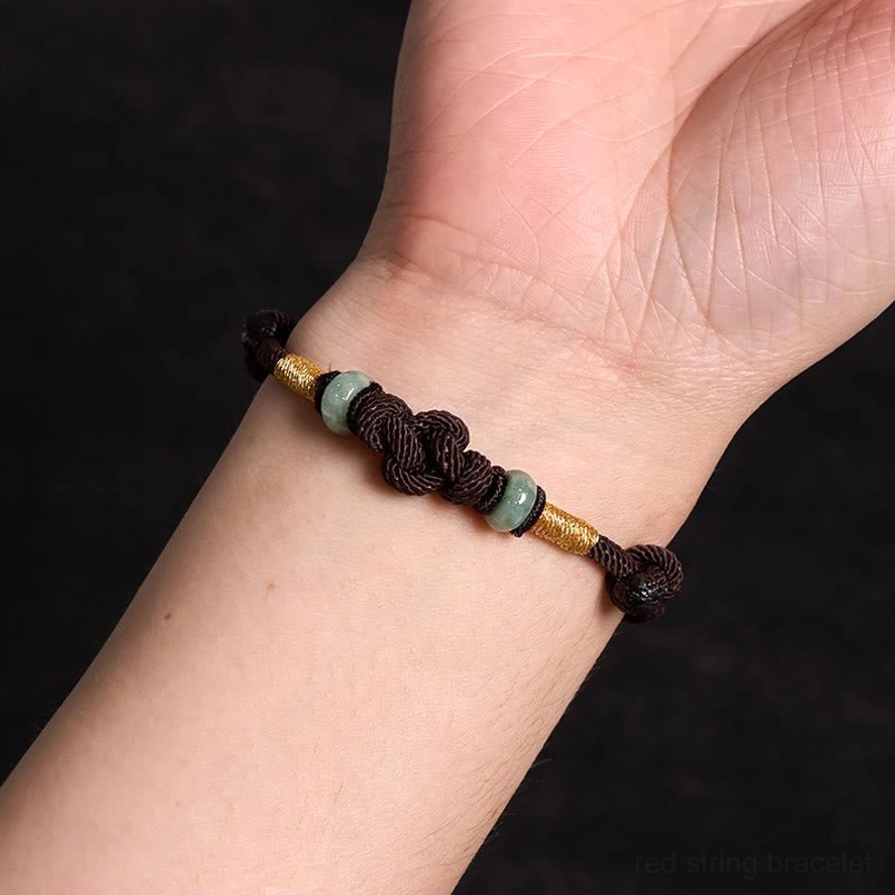 Red string jade couple bracelet adjustable knot closure