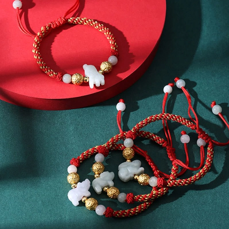 Red string jade zodiac bracelet prosperity abundance luck charm