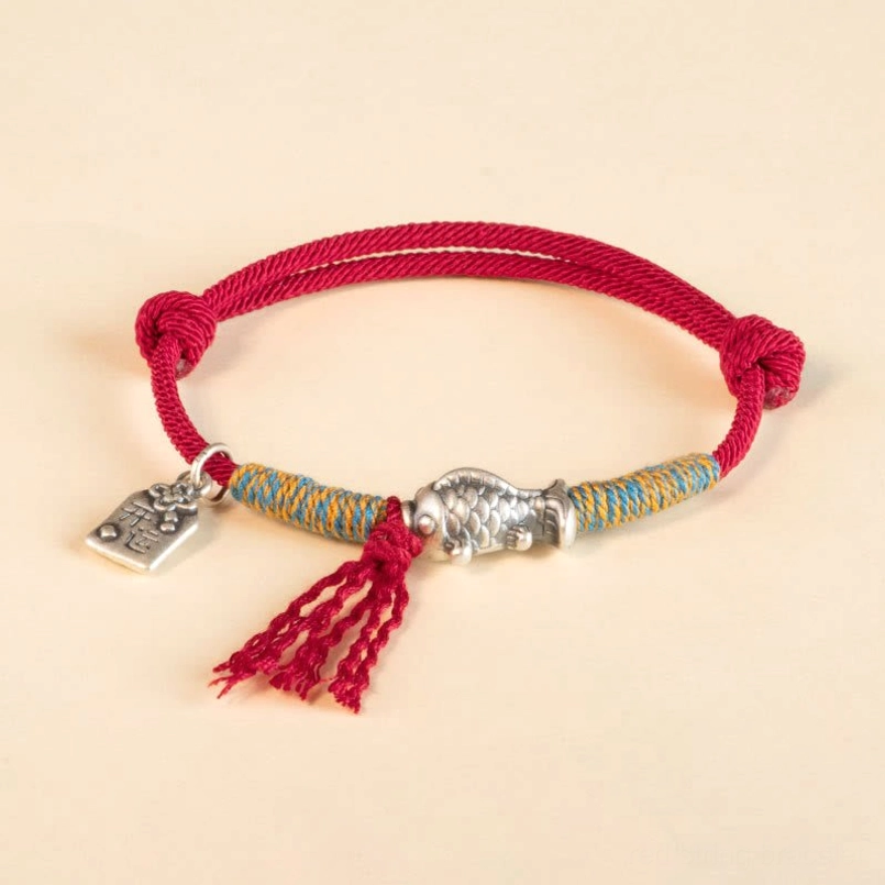 Red string koi fish protection bracelet complete product full view showcase