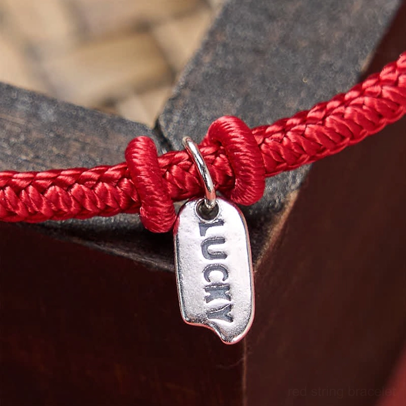 Red string lucky charm bracelet adjustable wrist size - Kabbalah protection talisman
