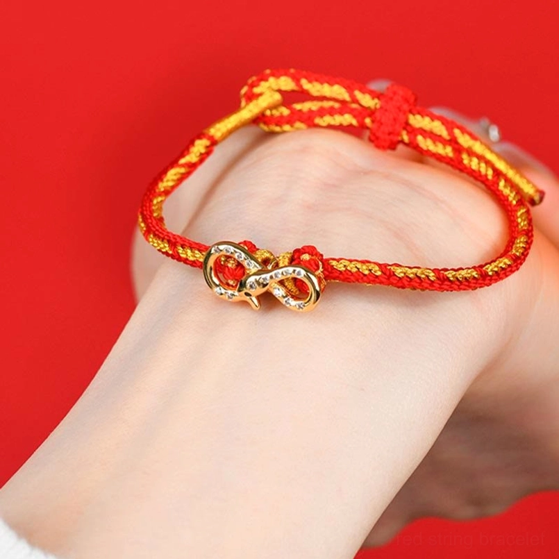 Red String Mobius Snake bracelet Year of the Snake fortune and protection charm with premium braided cord and decorative clasp