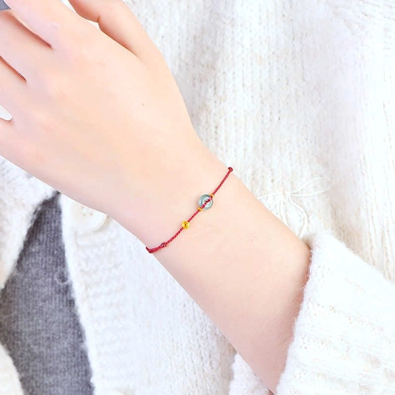 Red string anklet and bracelet with jade peace buckle - versatile wear for wrist and ankle styling