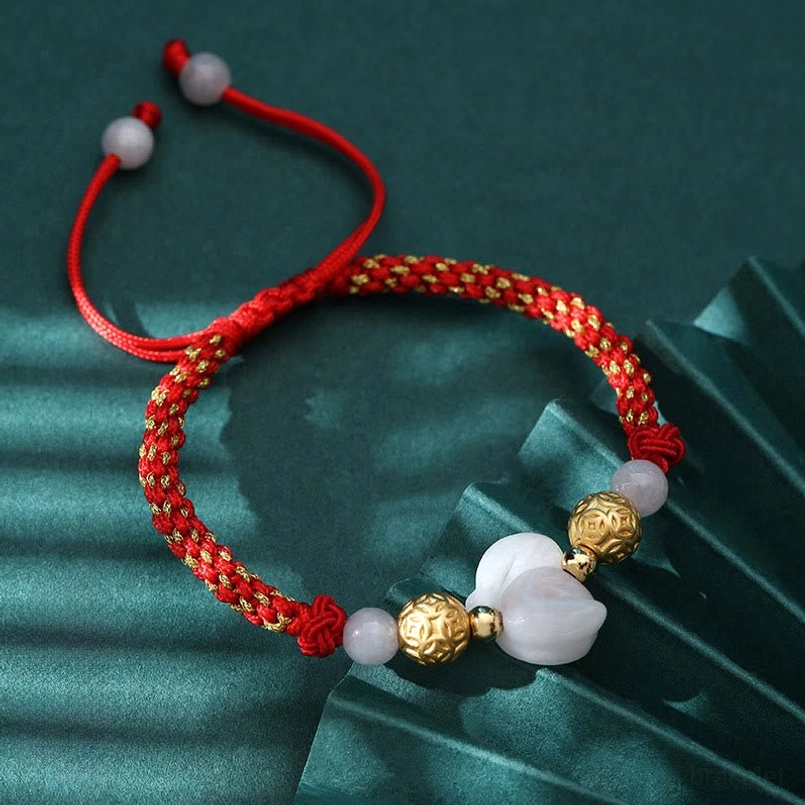 Red string protection bracelet with zodiac jade carving Benmingnian