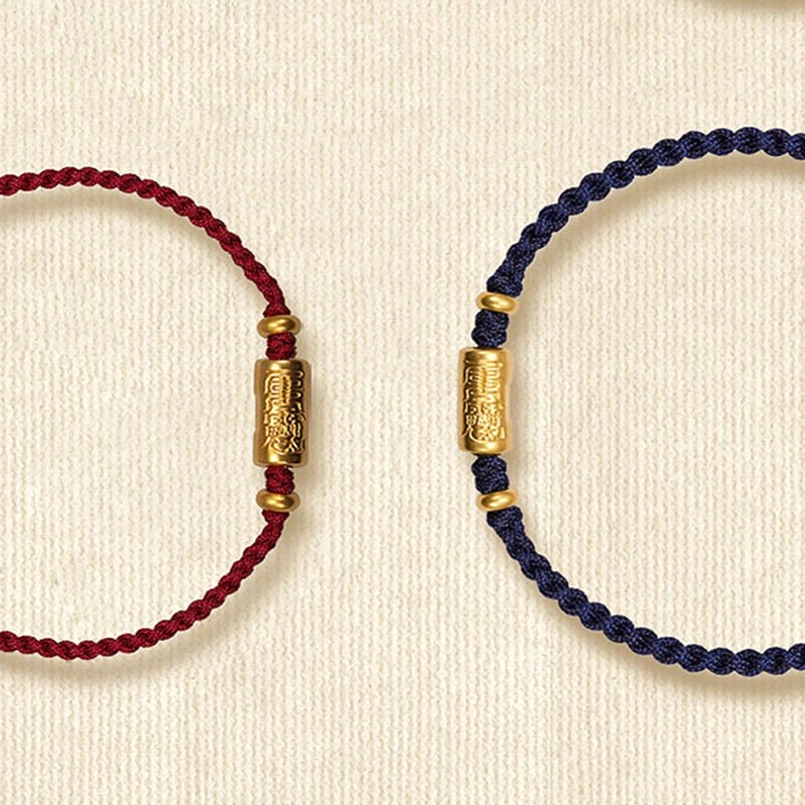 Red string protection bracelet with 999 gold carved design - spiritual jewelry