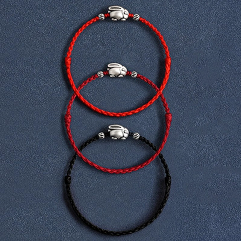 Red string rabbit bracelet with 999 silver charm traditional luck symbol