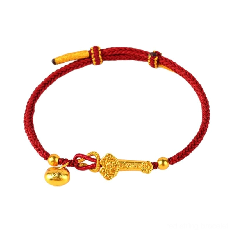 Red string lucky bracelet adjustable woven cord with metal charms collection