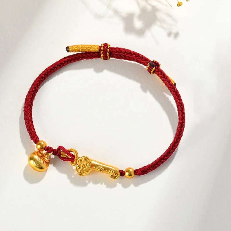 Premium red string bracelet Fu character Ruyi charm gold bell pendant