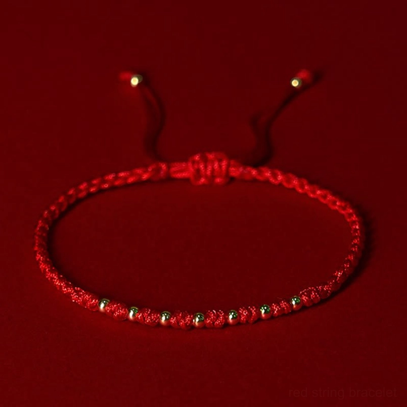 925 sterling silver gold plated beads red string protection bracelet overhead view