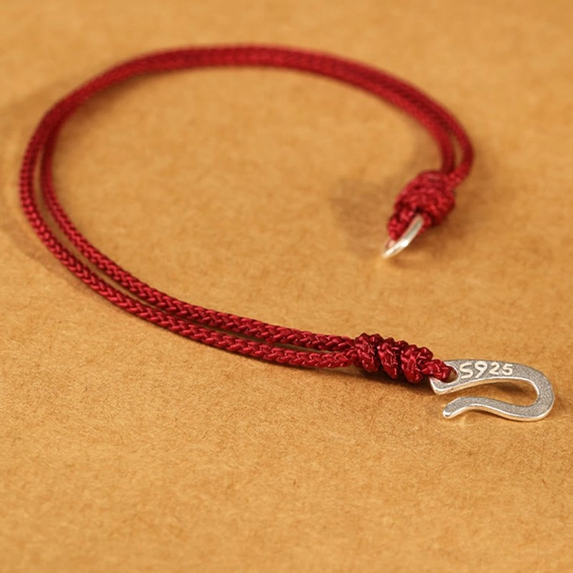 925 sterling silver red string bracelet knotted design oblique angle