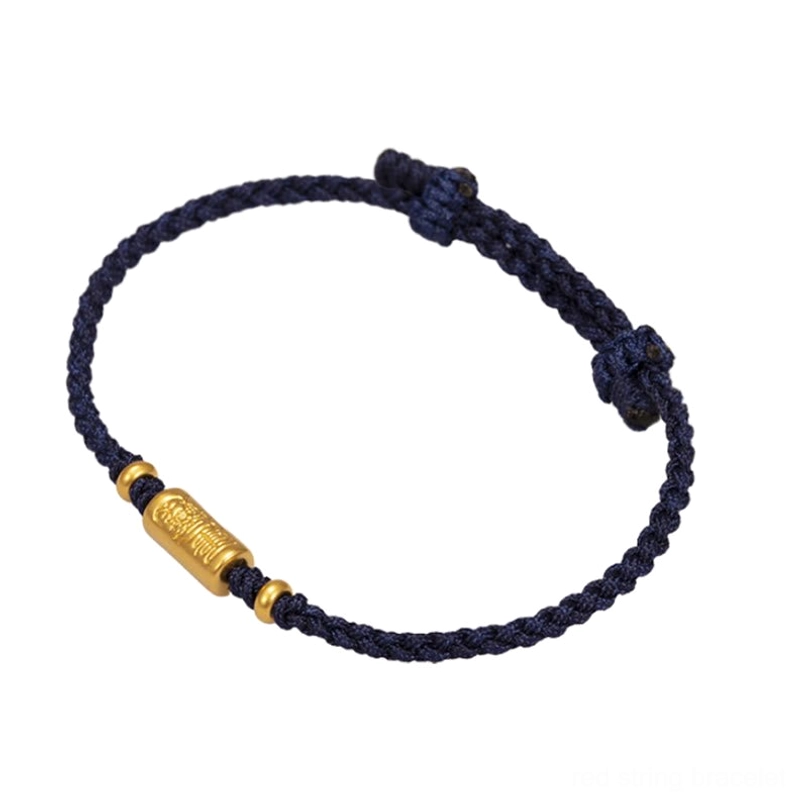 Red lucky bracelet with gold barrel charm - traditional spiritual design