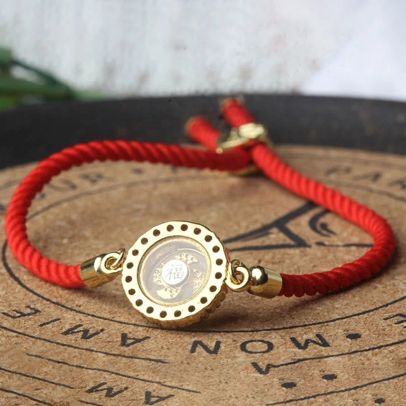 Red string windmill bracelet with adjustable sizing - traditional feng shui fortune charm