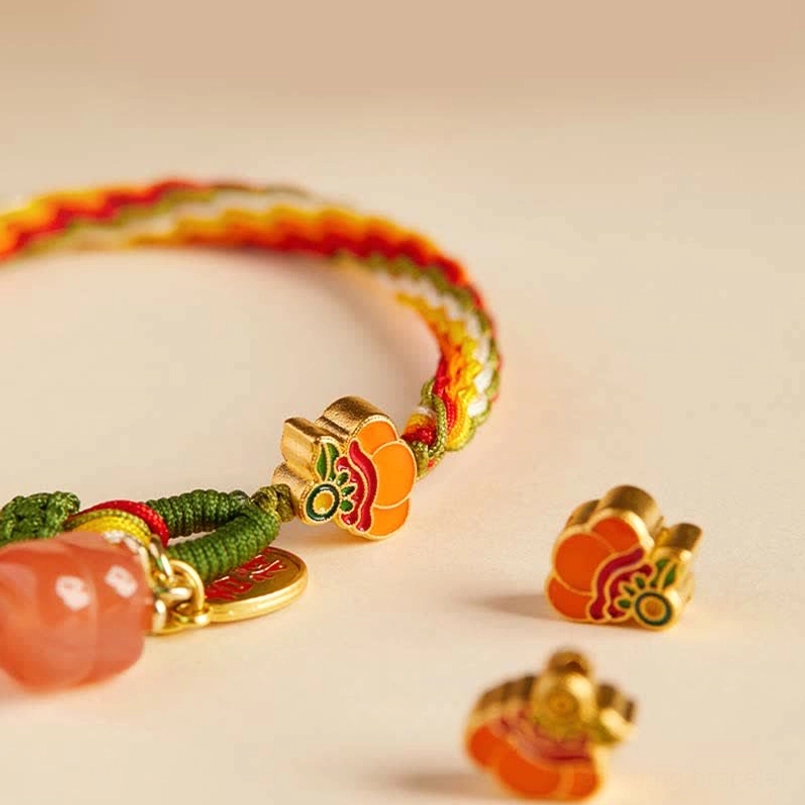 Red thread of fate bracelet with persimmon agate representing destiny and connection